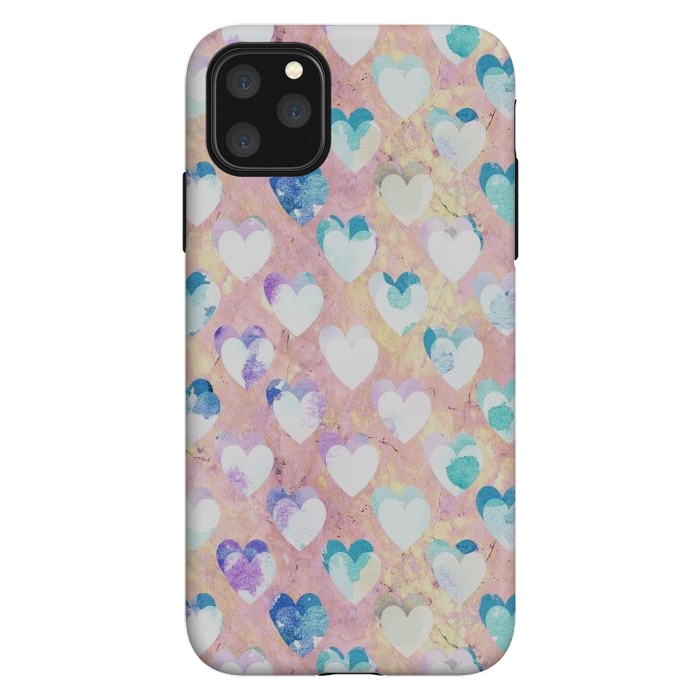 iPhone 11 Pro Max StrongFit Pastel painted hearts on pink marble Valentine by Oana 