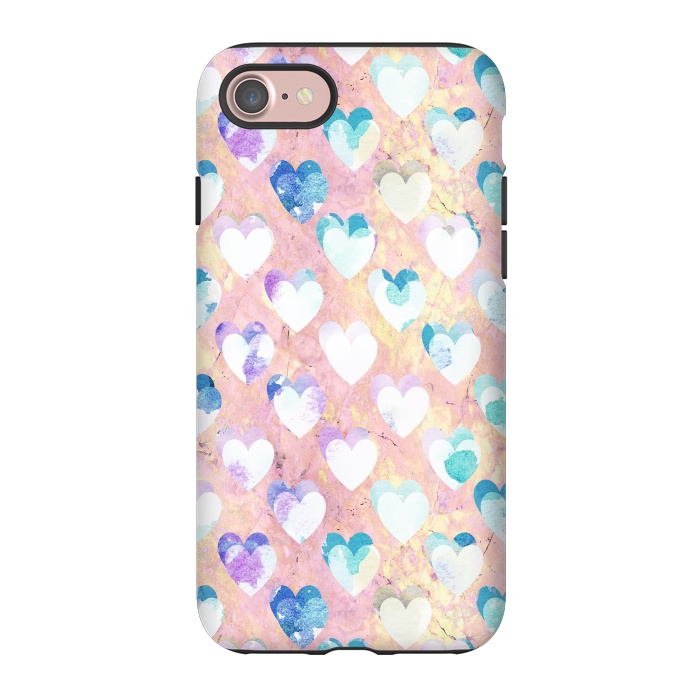 iPhone 7 StrongFit Pastel painted hearts on pink marble Valentine by Oana 
