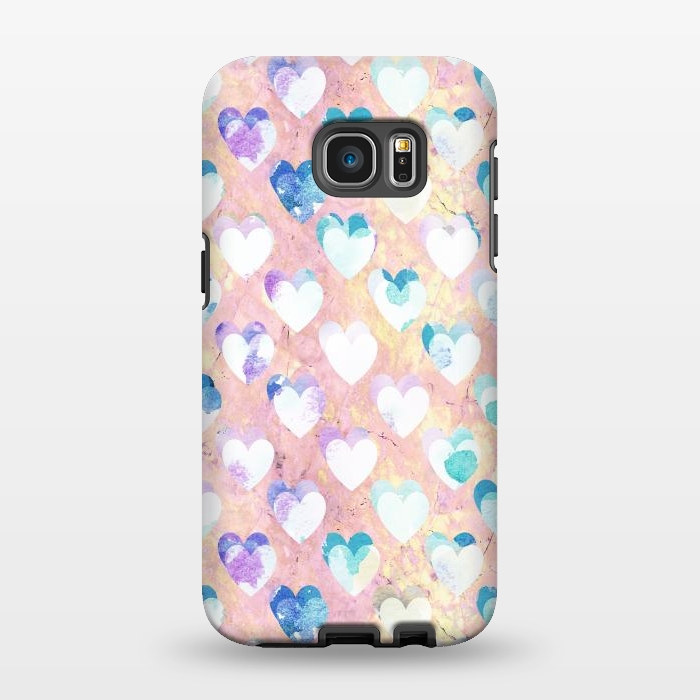 Galaxy S7 EDGE StrongFit Pastel painted hearts on pink marble Valentine by Oana 