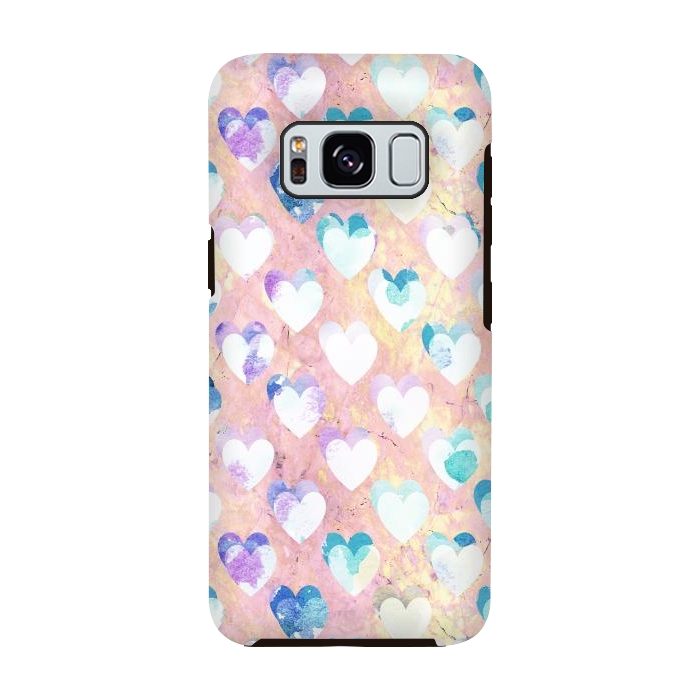 Galaxy S8 StrongFit Pastel painted hearts on pink marble Valentine by Oana 