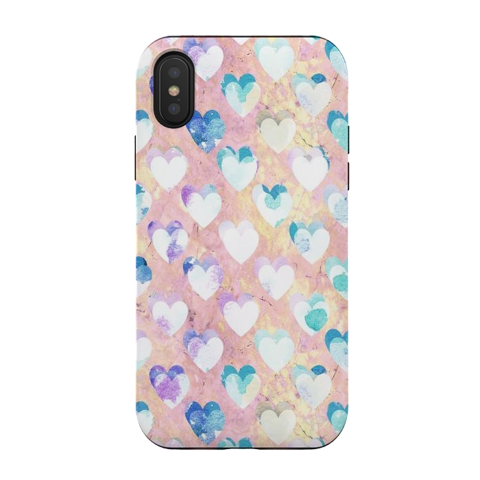 iPhone Xs / X StrongFit Pastel painted hearts on pink marble Valentine by Oana 