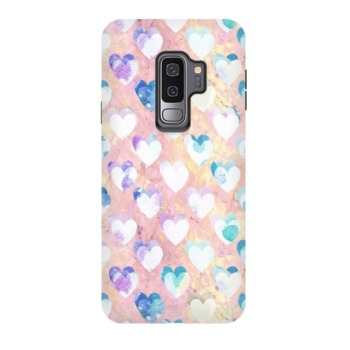 Galaxy S9 plus StrongFit Pastel painted hearts on pink marble Valentine by Oana 