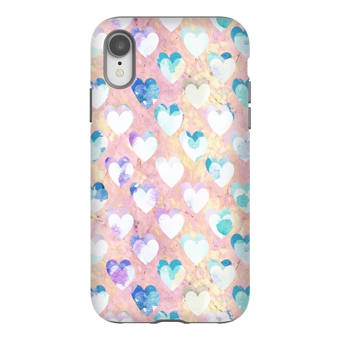 iPhone Xr StrongFit Pastel painted hearts on pink marble Valentine by Oana 