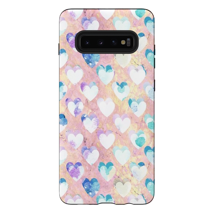 Galaxy S10 plus StrongFit Pastel painted hearts on pink marble Valentine by Oana 