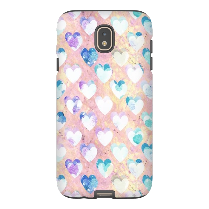 Galaxy J7 StrongFit Pastel painted hearts on pink marble Valentine by Oana 