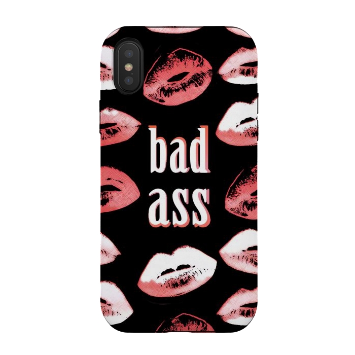 iPhone Xs / X StrongFit Badass lipstick kisses quote design by Oana 