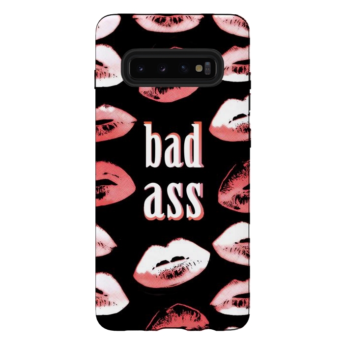 Galaxy S10 plus StrongFit Badass lipstick kisses quote design by Oana 
