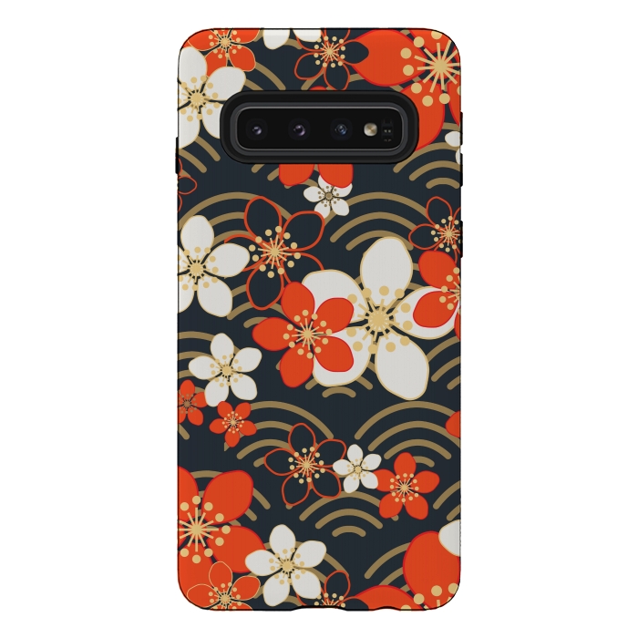 Galaxy S10 StrongFit white floral ethnic pattern 2  by MALLIKA