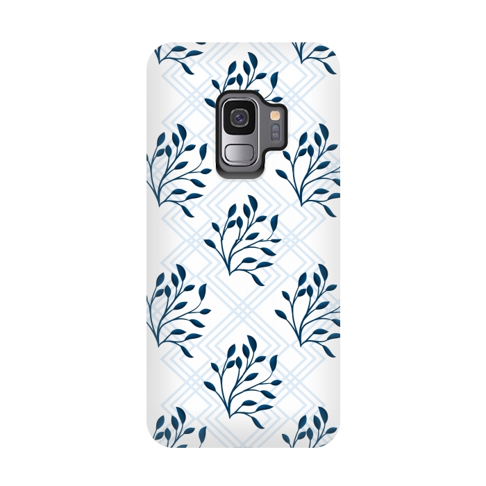 Galaxy S9 StrongFit checks leaf pattern blue by MALLIKA