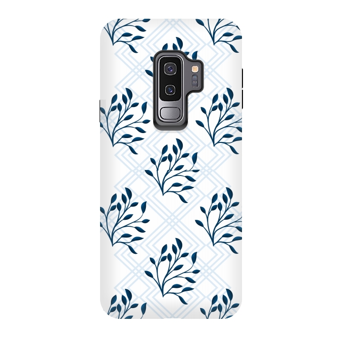 Galaxy S9 plus StrongFit checks leaf pattern blue by MALLIKA