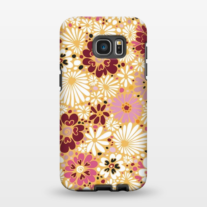 Galaxy S7 EDGE StrongFit 70s Valentine Flowers in Pink, Cream and Yellow by Paula Ohreen