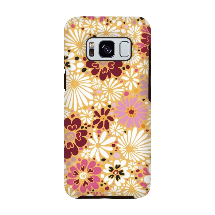 Galaxy S8 StrongFit 70s Valentine Flowers in Pink, Cream and Yellow by Paula Ohreen