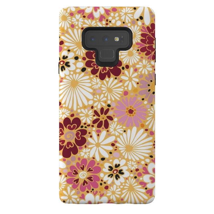 Galaxy Note 9 StrongFit 70s Valentine Flowers in Pink, Cream and Yellow by Paula Ohreen