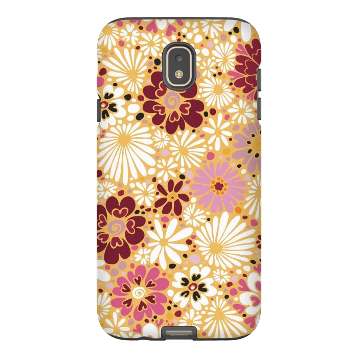 Galaxy J7 StrongFit 70s Valentine Flowers in Pink, Cream and Yellow by Paula Ohreen