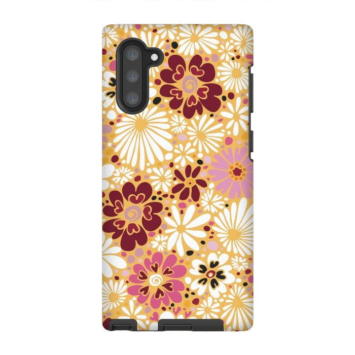 Galaxy Note 10 StrongFit 70s Valentine Flowers in Pink, Cream and Yellow by Paula Ohreen