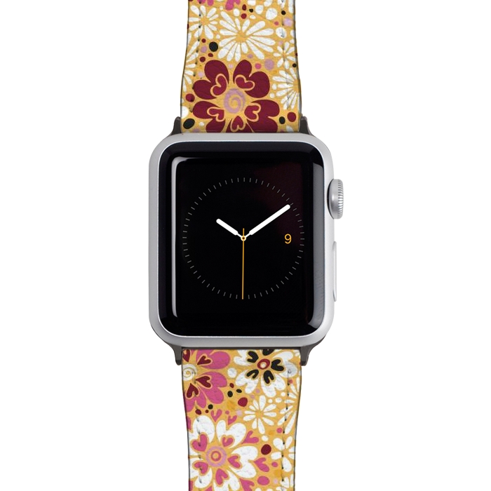 Watch 38mm / 40mm Strap PU leather 70s Valentine Flowers in Pink, Cream and Yellow by Paula Ohreen