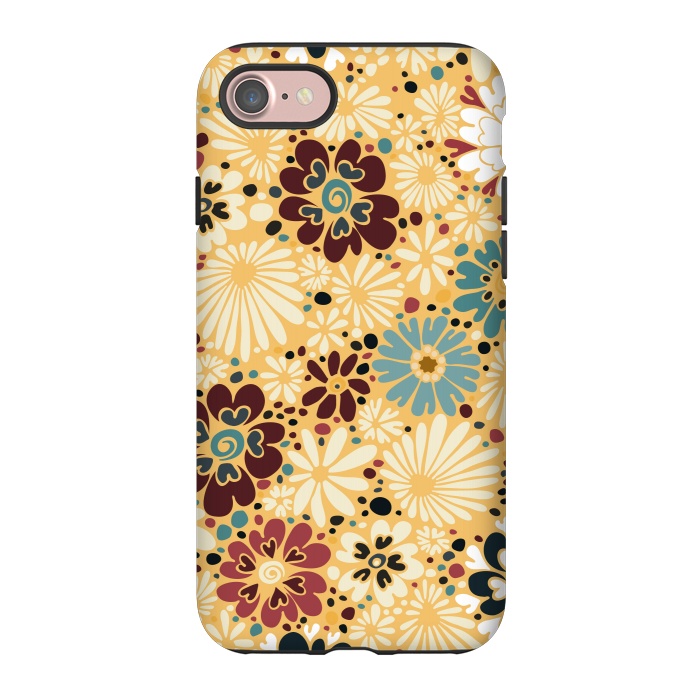 iPhone 7 StrongFit 70s Valentine Flowers in Blue and Yellow by Paula Ohreen