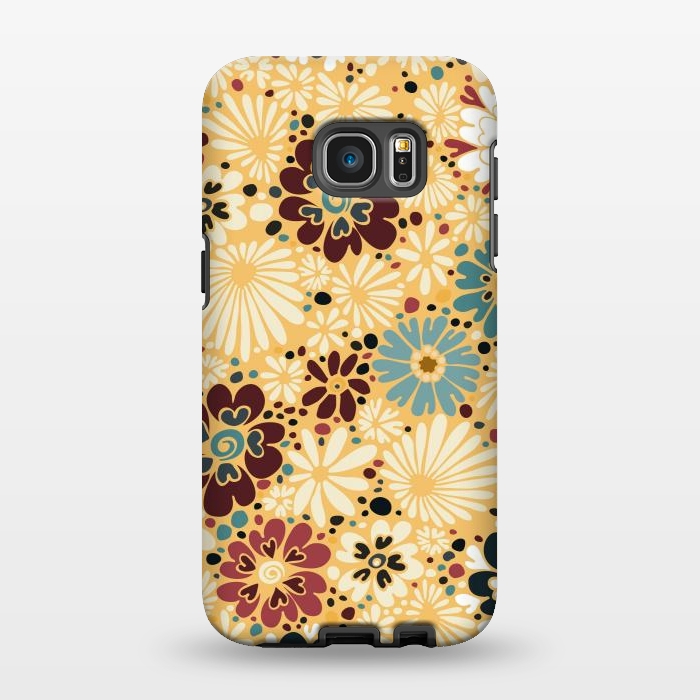 Galaxy S7 EDGE StrongFit 70s Valentine Flowers in Blue and Yellow by Paula Ohreen