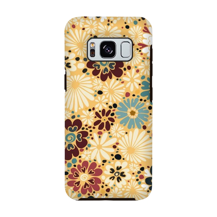 Galaxy S8 StrongFit 70s Valentine Flowers in Blue and Yellow by Paula Ohreen