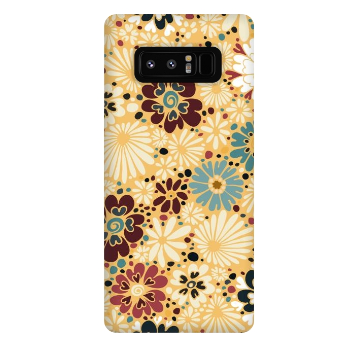 Galaxy Note 8 StrongFit 70s Valentine Flowers in Blue and Yellow by Paula Ohreen