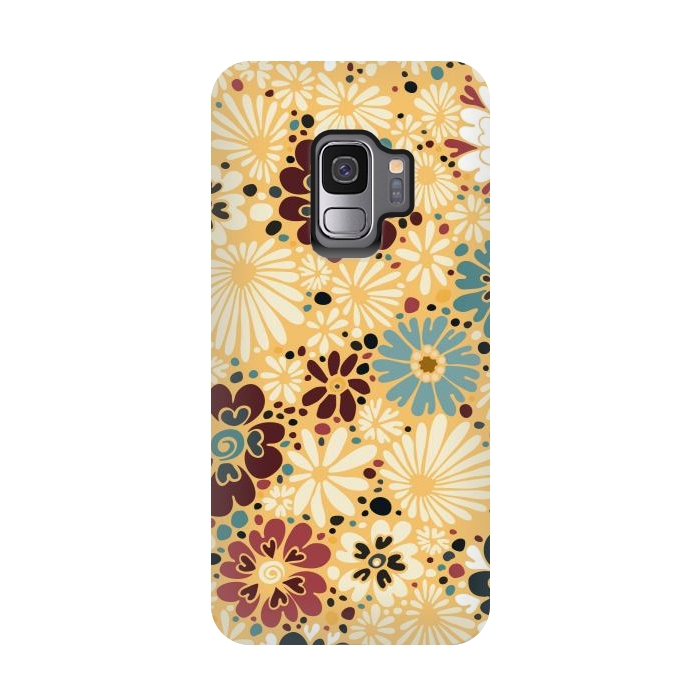 Galaxy S9 StrongFit 70s Valentine Flowers in Blue and Yellow by Paula Ohreen