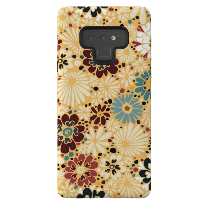 Galaxy Note 9 StrongFit 70s Valentine Flowers in Blue and Yellow by Paula Ohreen