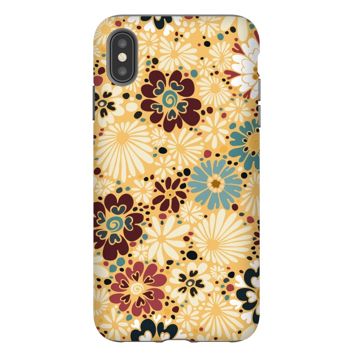 iPhone Xs Max StrongFit 70s Valentine Flowers in Blue and Yellow by Paula Ohreen