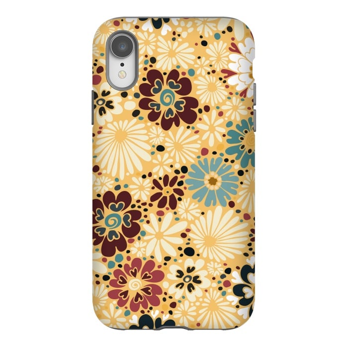 iPhone Xr StrongFit 70s Valentine Flowers in Blue and Yellow by Paula Ohreen