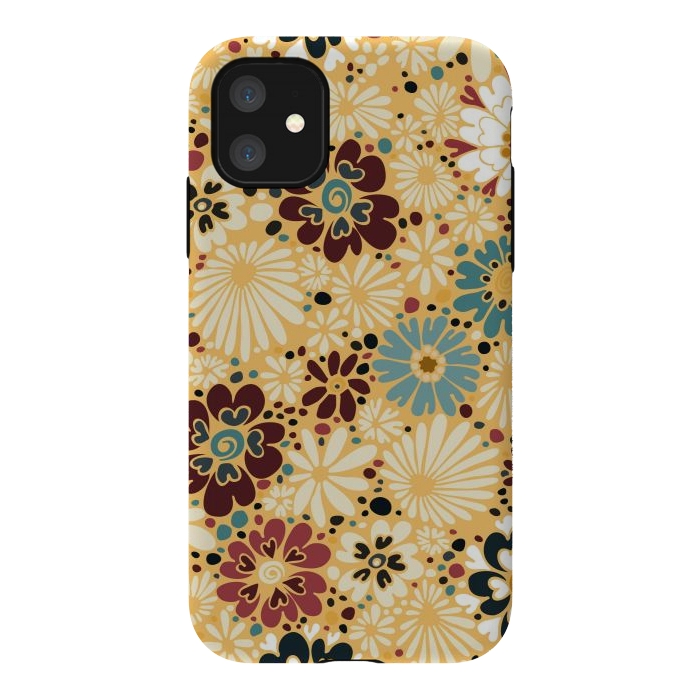 iPhone 11 StrongFit 70s Valentine Flowers in Blue and Yellow by Paula Ohreen