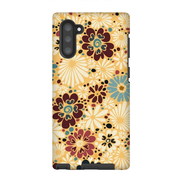 Galaxy Note 10 StrongFit 70s Valentine Flowers in Blue and Yellow by Paula Ohreen
