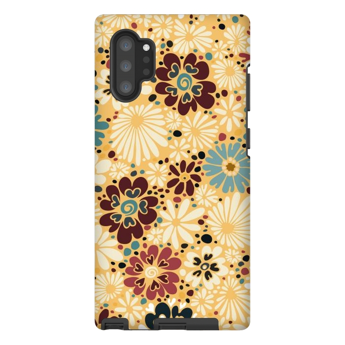 Galaxy Note 10 plus StrongFit 70s Valentine Flowers in Blue and Yellow by Paula Ohreen