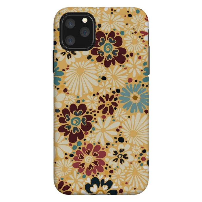 iPhone 11 Pro Max StrongFit 70s Valentine Flowers in Blue and Yellow by Paula Ohreen