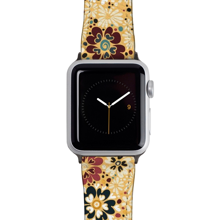 Watch 38mm / 40mm Strap PU leather 70s Valentine Flowers in Blue and Yellow by Paula Ohreen
