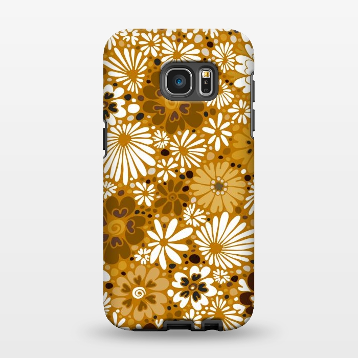 Galaxy S7 EDGE StrongFit 70s Valentine Flowers in Mustard and White by Paula Ohreen