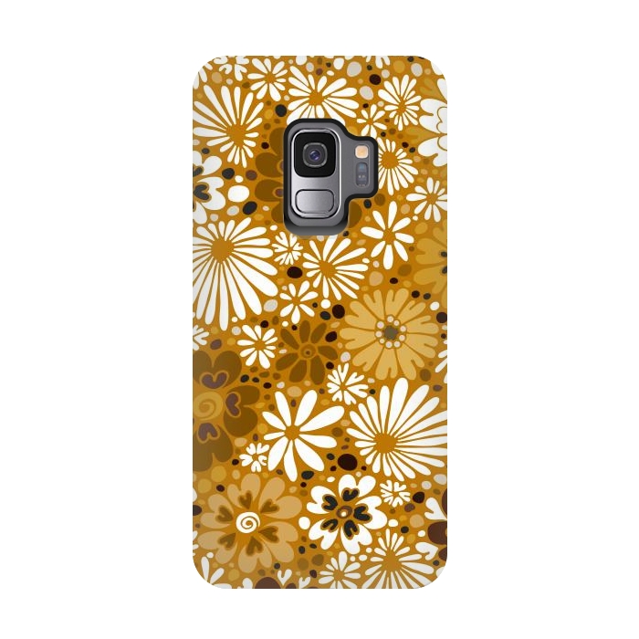 Galaxy S9 StrongFit 70s Valentine Flowers in Mustard and White by Paula Ohreen