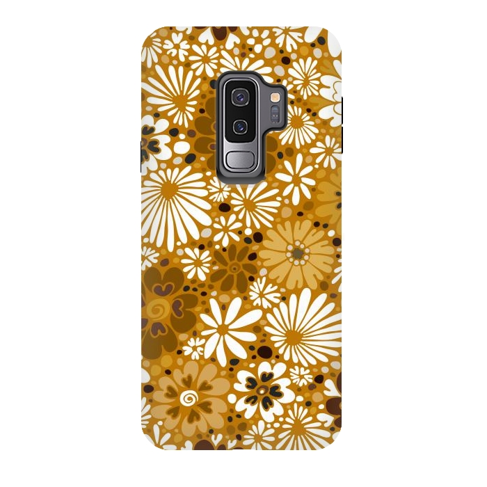 Galaxy S9 plus StrongFit 70s Valentine Flowers in Mustard and White by Paula Ohreen