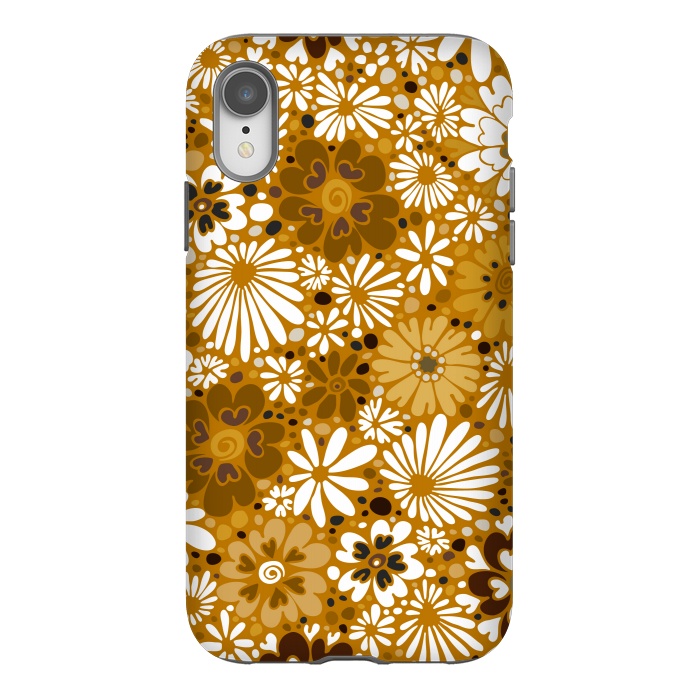 iPhone Xr StrongFit 70s Valentine Flowers in Mustard and White by Paula Ohreen
