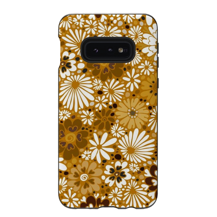 Galaxy S10e StrongFit 70s Valentine Flowers in Mustard and White by Paula Ohreen