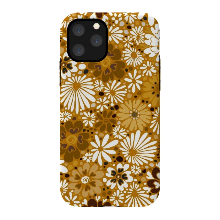 iPhone 11 Pro StrongFit 70s Valentine Flowers in Mustard and White by Paula Ohreen