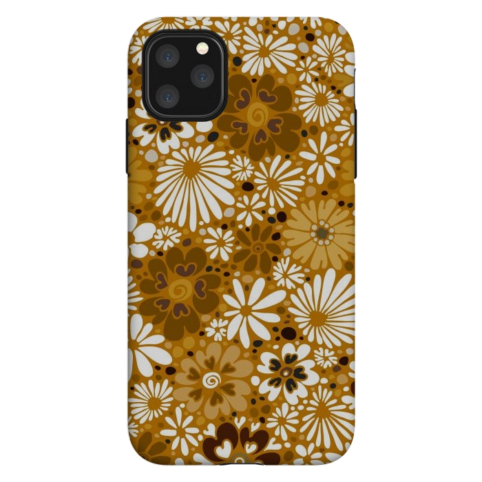 iPhone 11 Pro Max StrongFit 70s Valentine Flowers in Mustard and White by Paula Ohreen