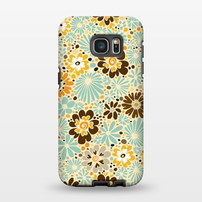 Galaxy S7 EDGE StrongFit 70s Valentine Flowers in Orange, Brown and Blue by Paula Ohreen
