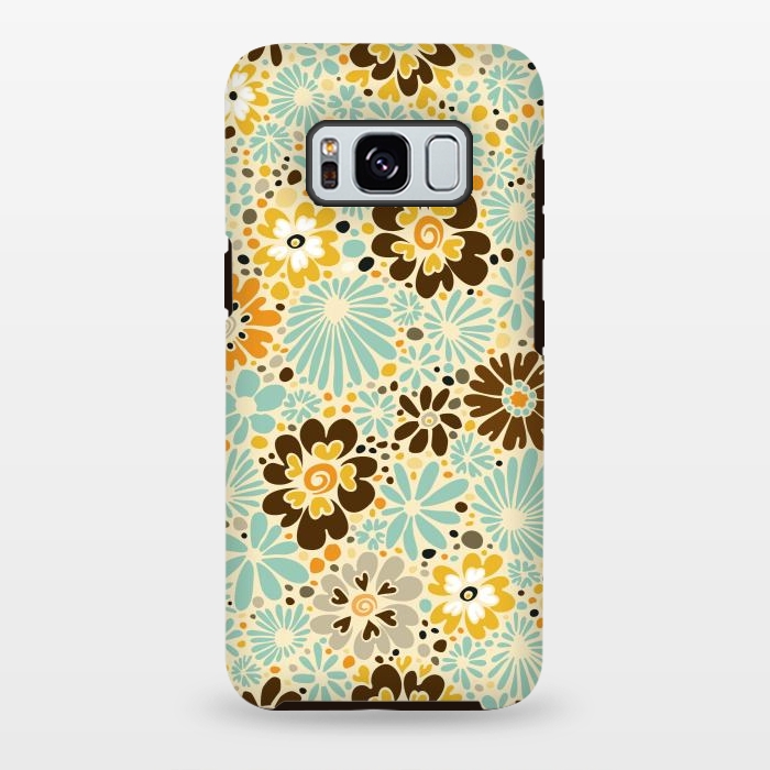 Galaxy S8 plus StrongFit 70s Valentine Flowers in Orange, Brown and Blue by Paula Ohreen