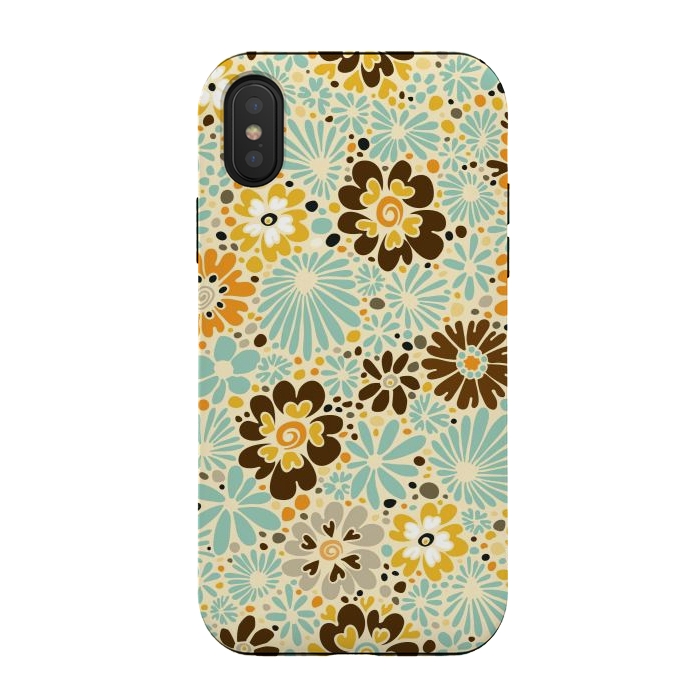 iPhone Xs / X StrongFit 70s Valentine Flowers in Orange, Brown and Blue by Paula Ohreen