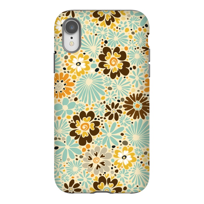 iPhone Xr StrongFit 70s Valentine Flowers in Orange, Brown and Blue by Paula Ohreen