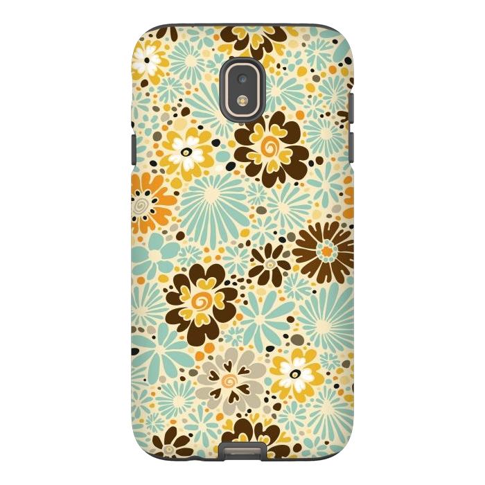 Galaxy J7 StrongFit 70s Valentine Flowers in Orange, Brown and Blue by Paula Ohreen