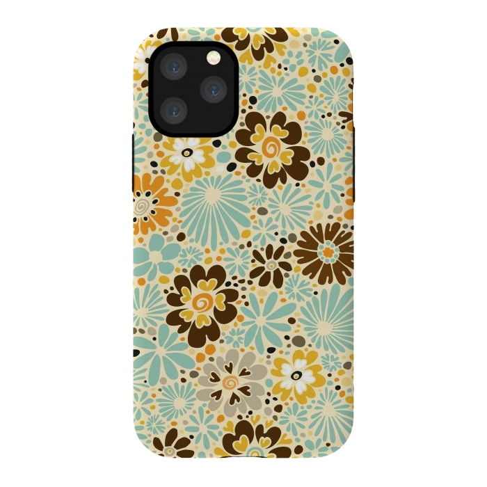 iPhone 11 Pro StrongFit 70s Valentine Flowers in Orange, Brown and Blue by Paula Ohreen