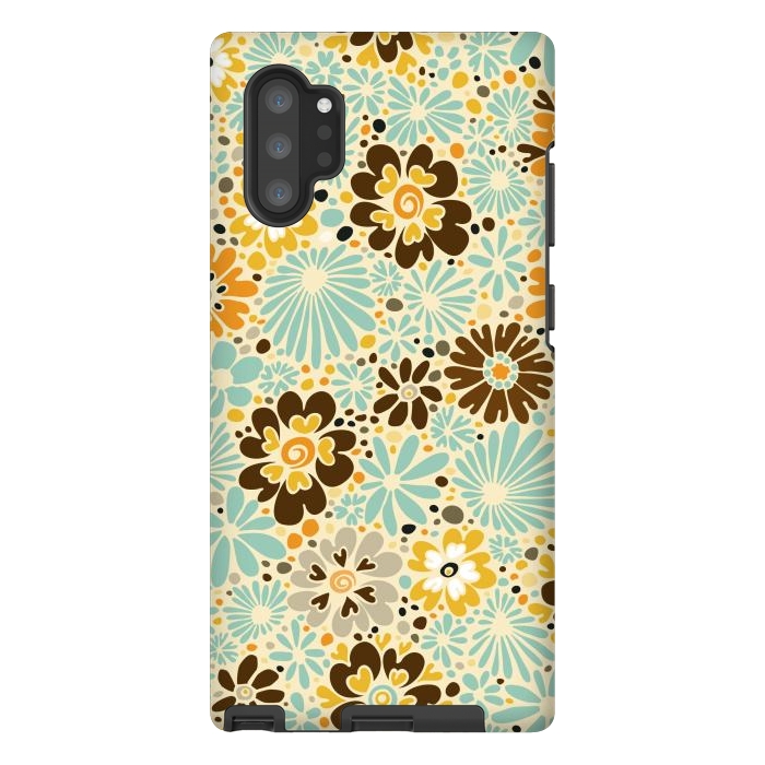 Galaxy Note 10 plus StrongFit 70s Valentine Flowers in Orange, Brown and Blue by Paula Ohreen