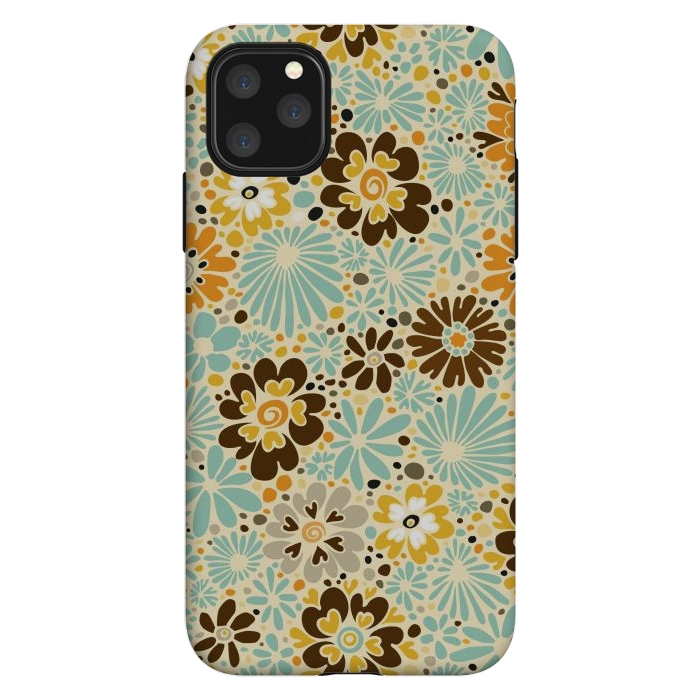 iPhone 11 Pro Max StrongFit 70s Valentine Flowers in Orange, Brown and Blue by Paula Ohreen