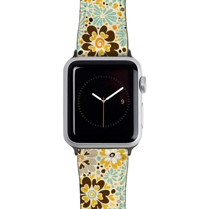 Watch 38mm / 40mm Strap PU leather 70s Valentine Flowers in Orange, Brown and Blue by Paula Ohreen