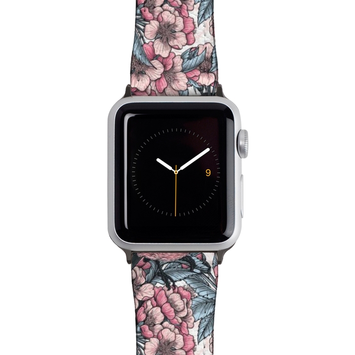 Watch 42mm / 44mm Strap PU leather Chickadee garden by Katerina Kirilova